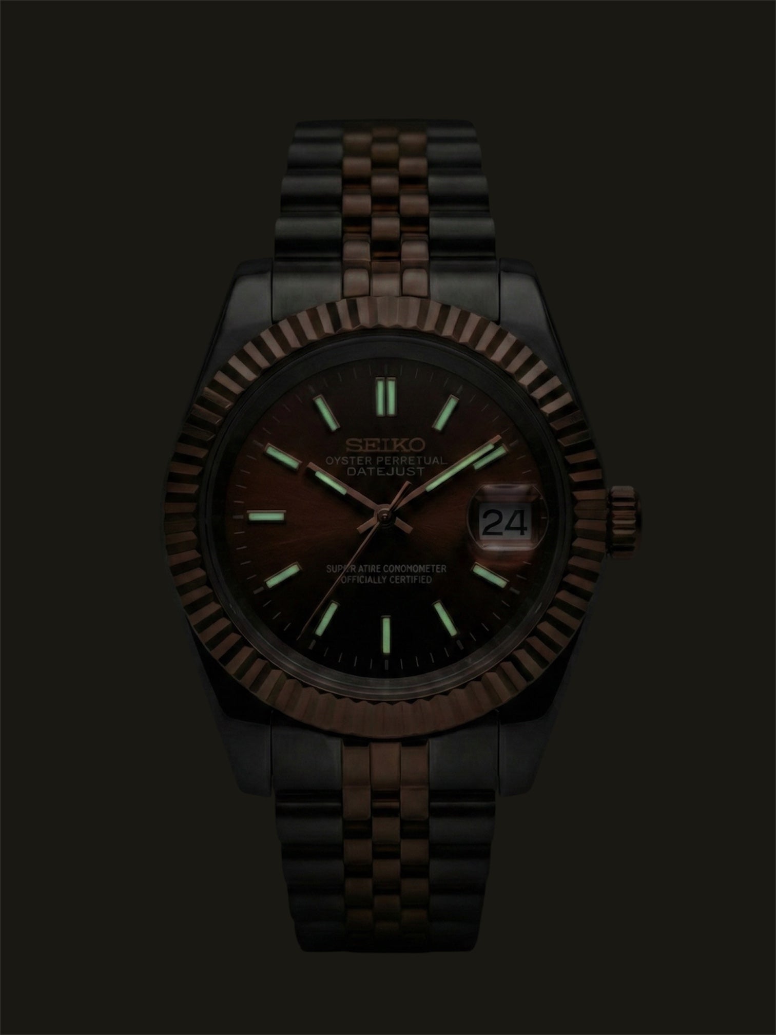 Chocolate-Datejust-Mod-Seikomod-seikojust-jubilee-bracelet-twotone-dark-lumen