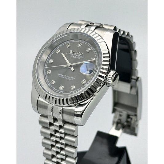 Datejust mod med grå diamant urtavla och jubilee-armband