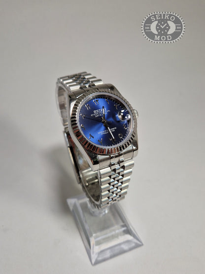 Datejust mod with dark blue Arabic dial and Jubilee bracelet