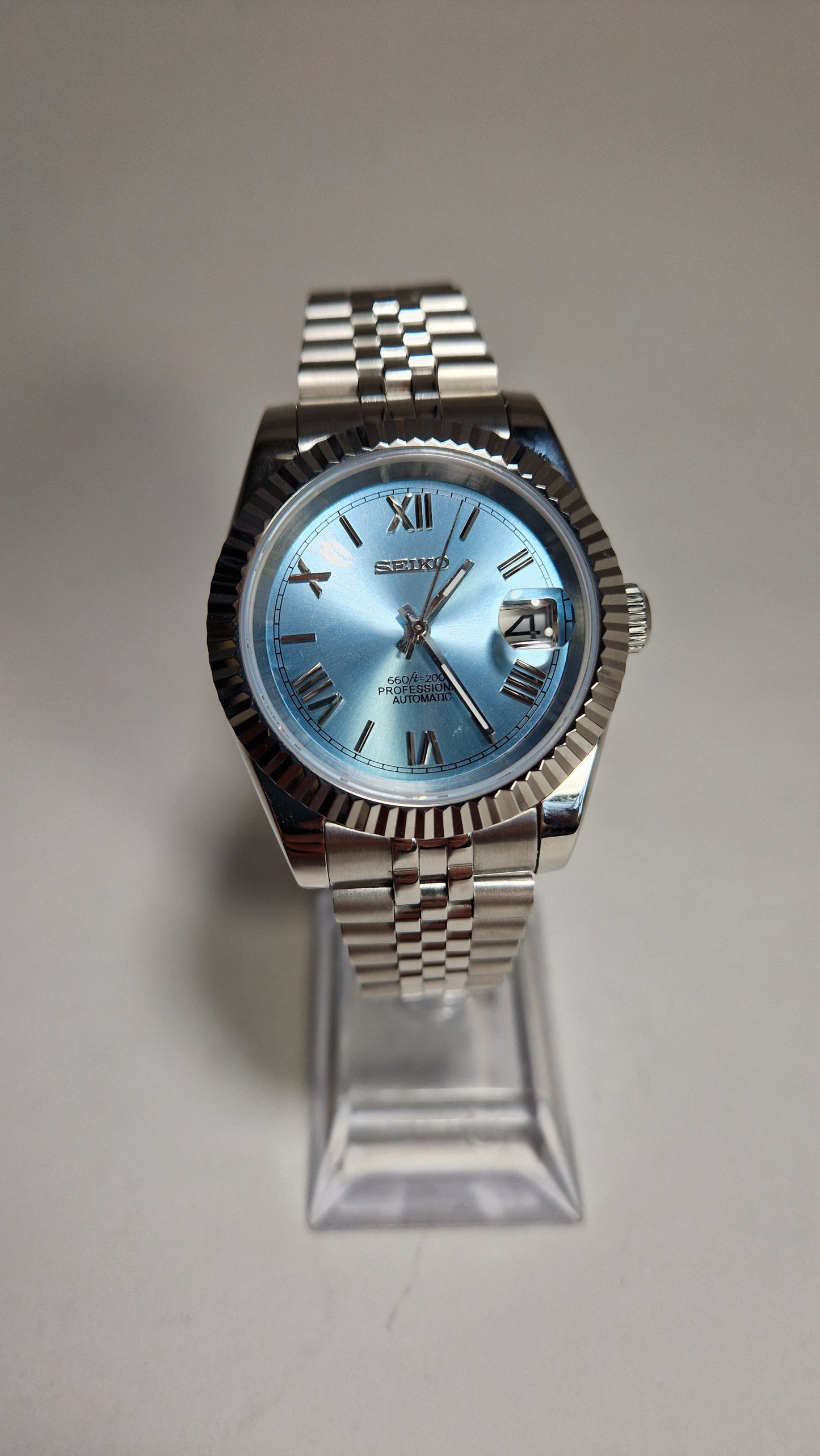 Datejust mod with light blue Roman dial and Jubilee bracelet