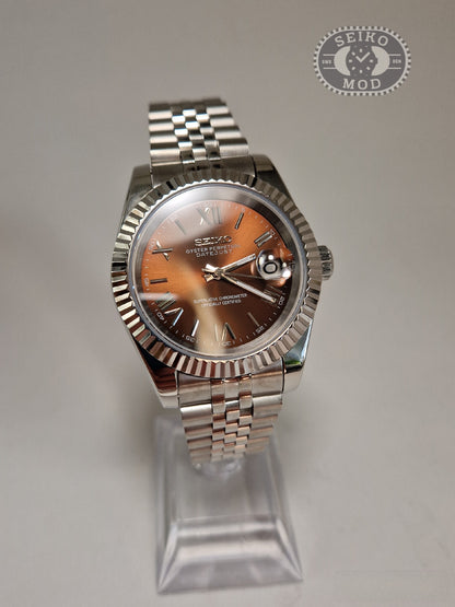 Datejust mod med choklad romersk urtavla och jubilee-armband