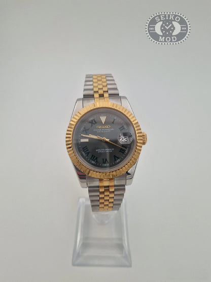 Datejust mod with Wimbledon Roman dial and two-tone gold bracelet