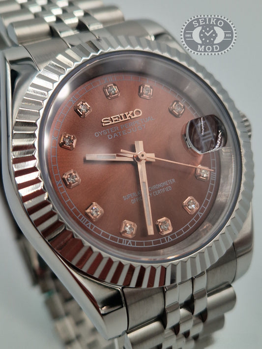 Datejust mod med choklad diamant urtavla och jubilee-armband